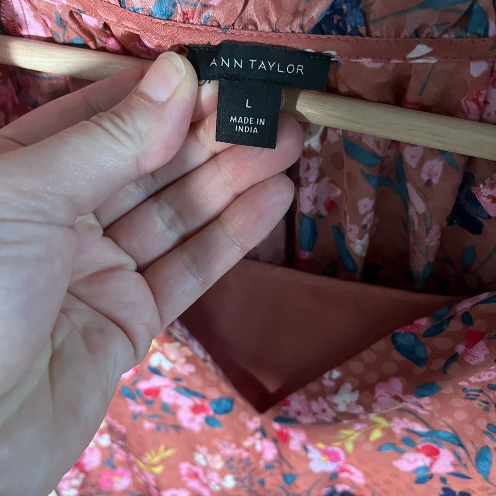 Ann Taylor Pink and Black Floral Midi Dress with Removable Slip – Size Large‎ - Picture 3 of 10